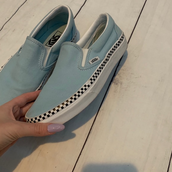 light blue vans with checkered trim